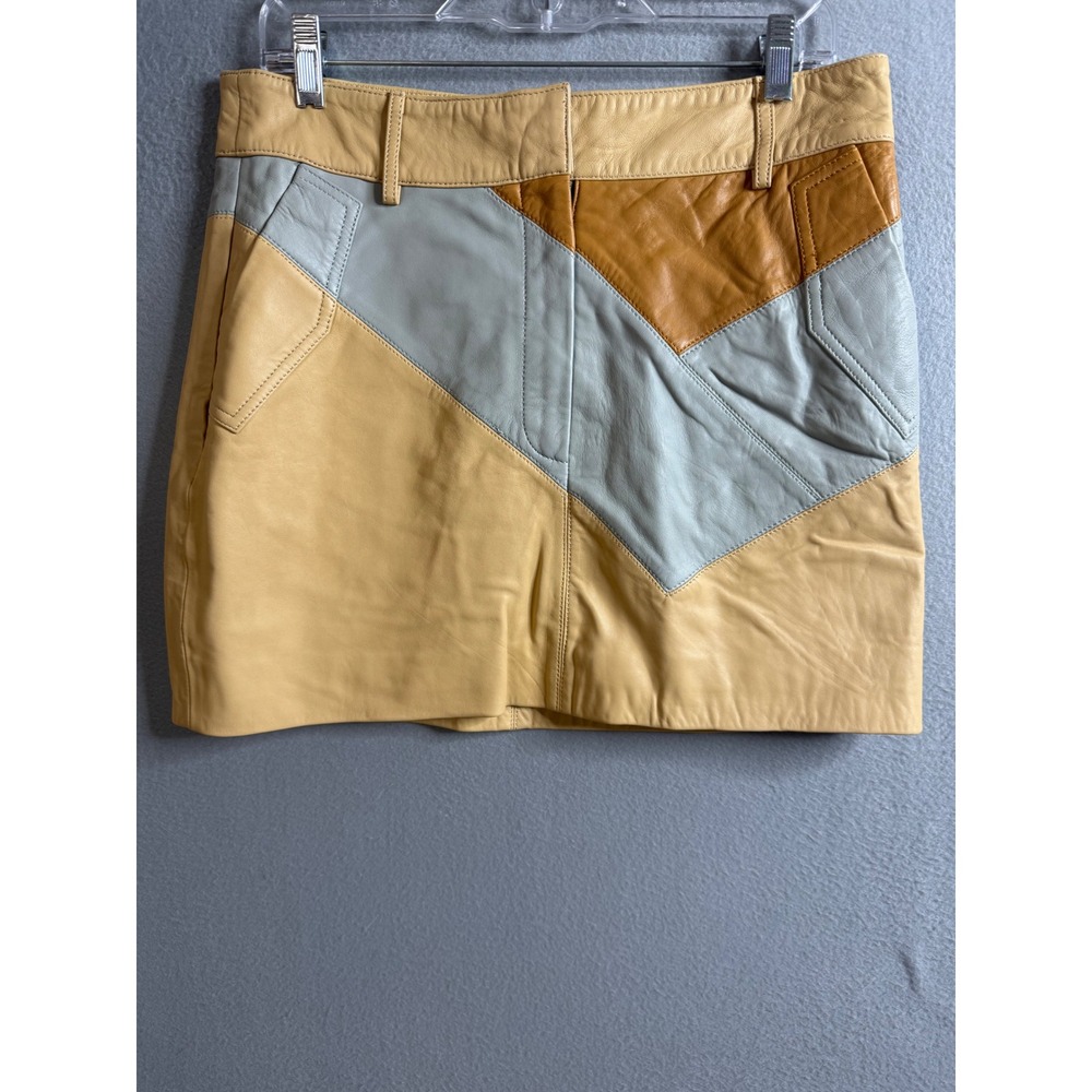 Zara‎ SRPLS Skirt Women's Medium Leather Mini Skirt Color Block Panelled NWT